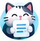 MichiDoc, gato sonriente sosteniendo un documento